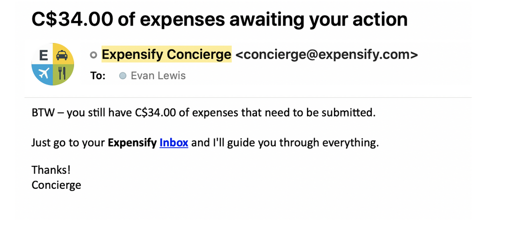 Expensify concierge email