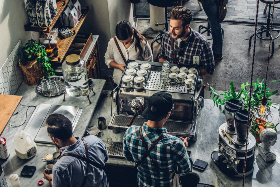 A restaurant scene. 